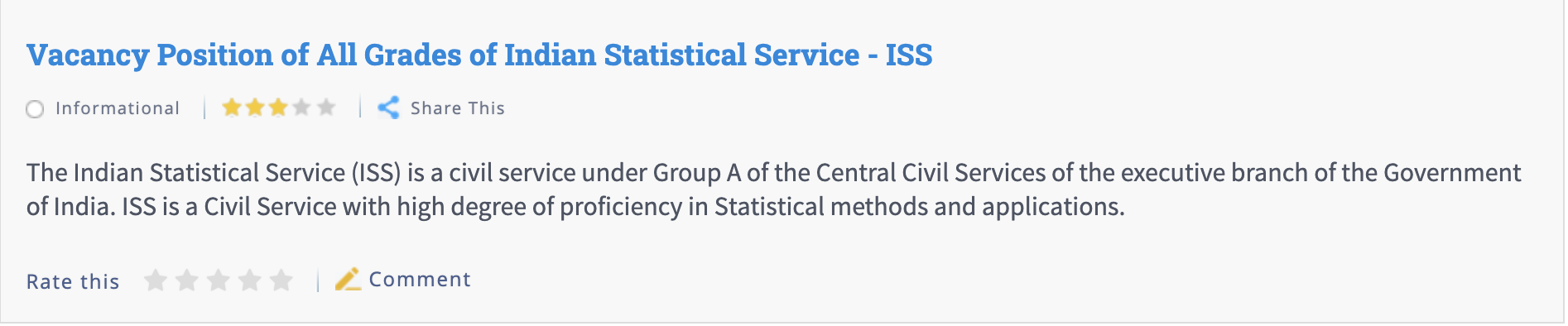 Indian Statistical Service Jobs